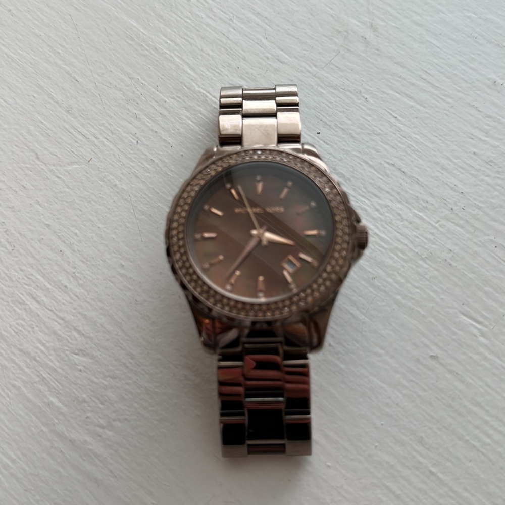 Michael Kors watch - perfect condition- chocolate brown with brown crystal bezel